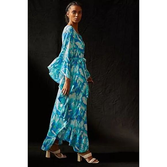 New Anthropologie Bel Kazan Floral Kaftan $150 ONESIZE Blue/Green Resort Wear - Picture 3 of 7